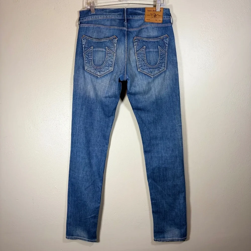 True Religion Geno Relaxed Slim Distressed Blue Denim Jeans Mens 30